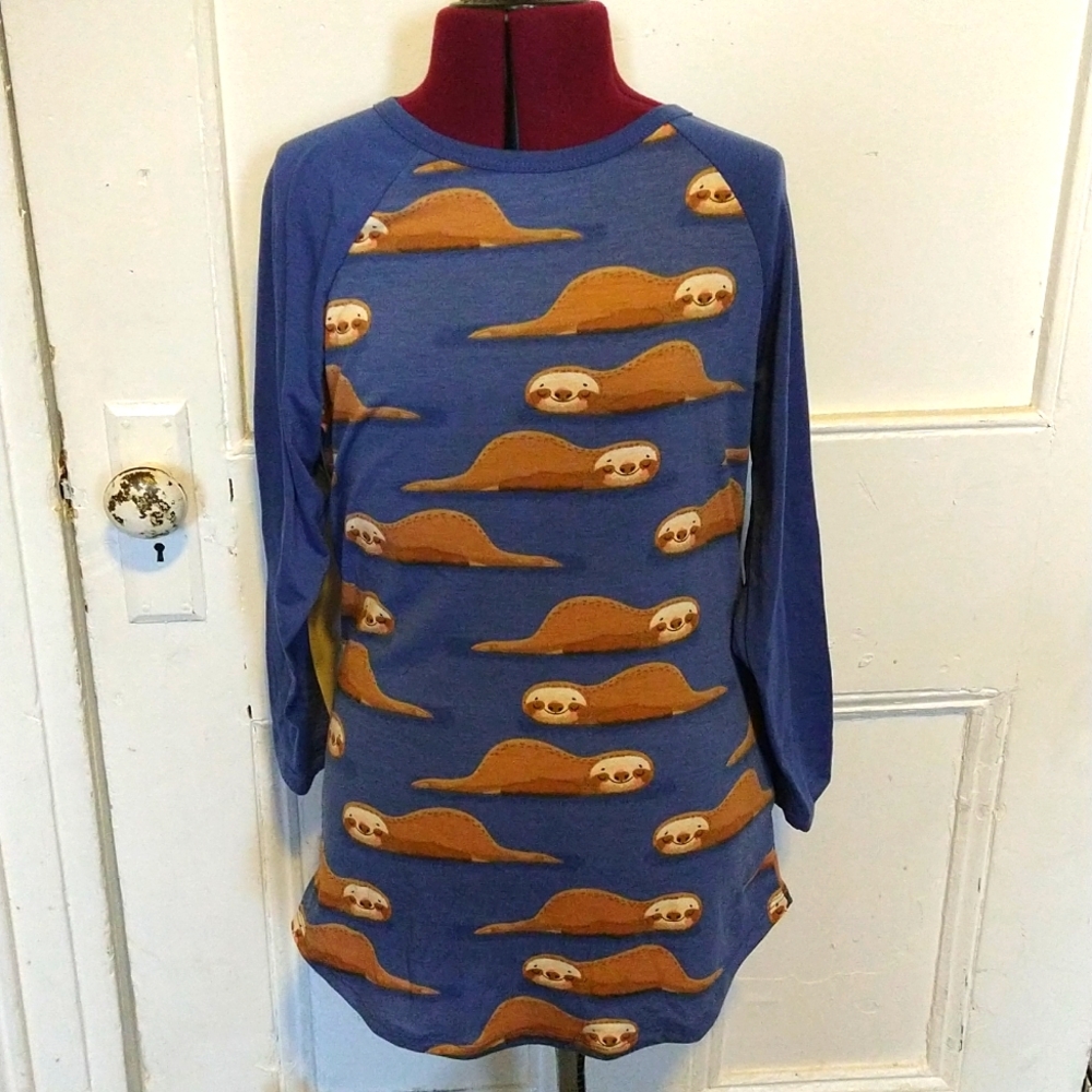 Sloths! LuLaRoe raglan Randy tee, sz XS